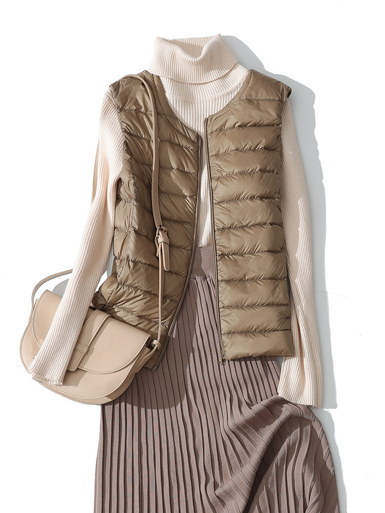 Легкий пуховик-жилет для женщин, короткий, с круглым вырезом, осень и зима, новый жилет, большой размер, межсезонный