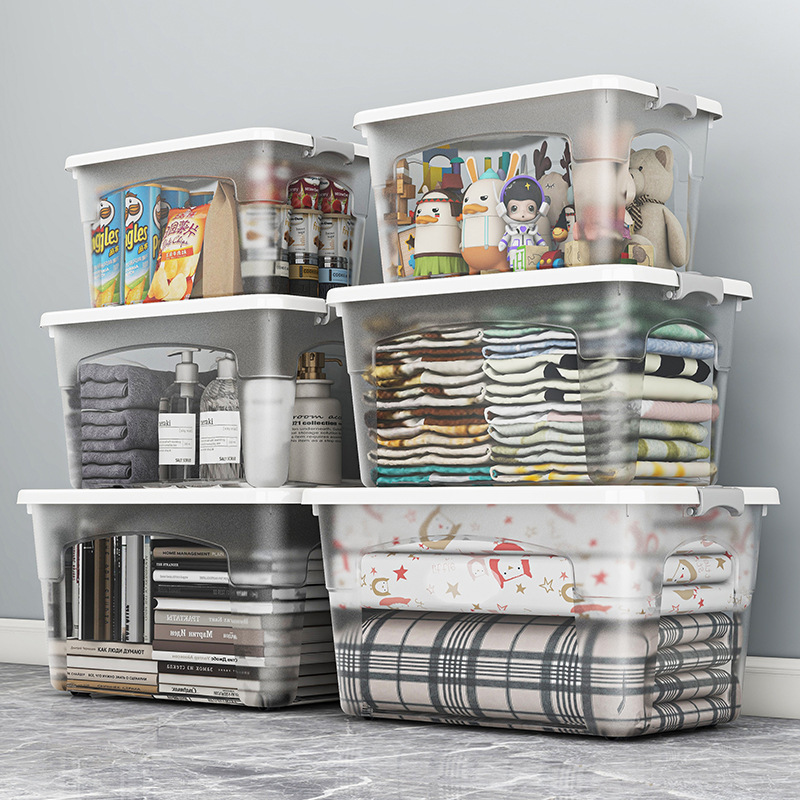 Cross-Border Transparent Black Storage Box Backup Storage Box Household Miscellaneous Storage Box Extra Large Plastic Storage Box