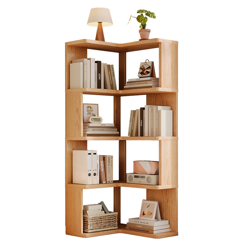 Solid Wood Corner Bookshelf Floor-Standing Storage Rack Integrated Wall-Mounted Simple Bookcase Home Storage Shelf Corner Storage Cabinet
