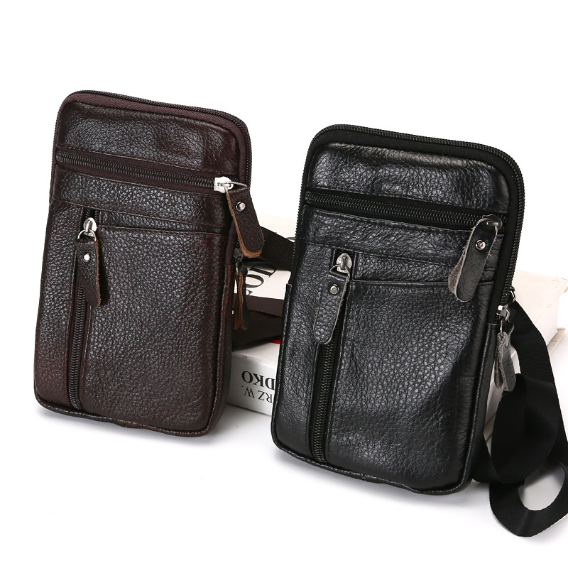 New leather mobile phone waist bag outdoor shoulder slung small bag passport ID bag fashion waist bag mobile phone bag wholesale