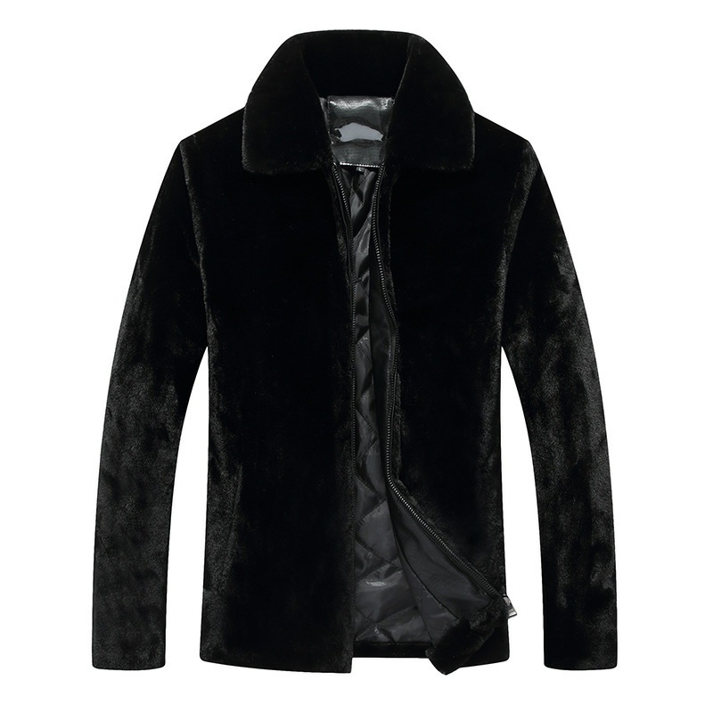 Haining Men's Gold Mink Cashmere Coat Imitation Mink Laps Dad Suit Middle-aged and Elderly Winter Thickened 2024 New Arrival