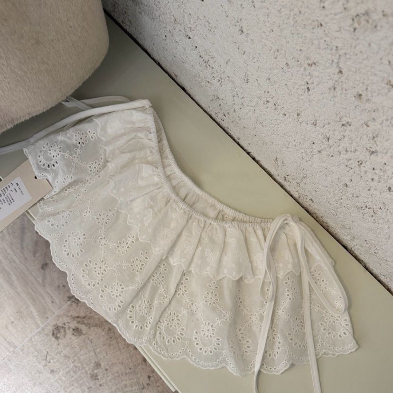 Pure cotton embroidery white lace embroidery, solid color, lace design skirt French spring new fart curtain skirt