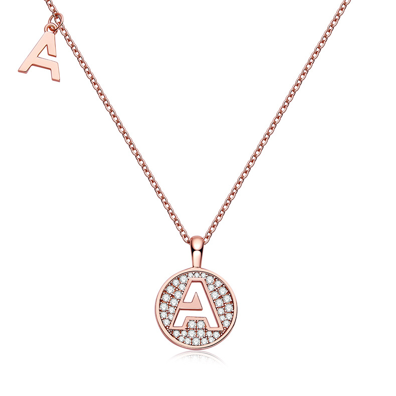 European and American Cross-Border S925 Silver Plated Rose Gold Moissanite Accessible Luxury Letter Precision Pendant Necklace Clavicle Chain