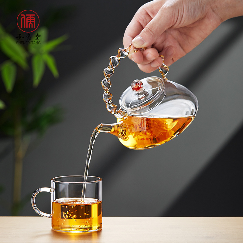 Shengyitang High-Looking Teapot Heat-Resistant Glass Kung Fu Green Tea Small Pot Household Filtered Scented Tea Coffee Teapot