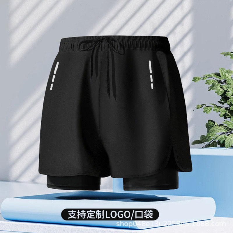 Men's Swimming Trunks Sports Double-Layer Anti-Embarrassment Quick-Drying Breathable Five-Point Shorts Swimsuit Beach Pants Three-Point Running Pants