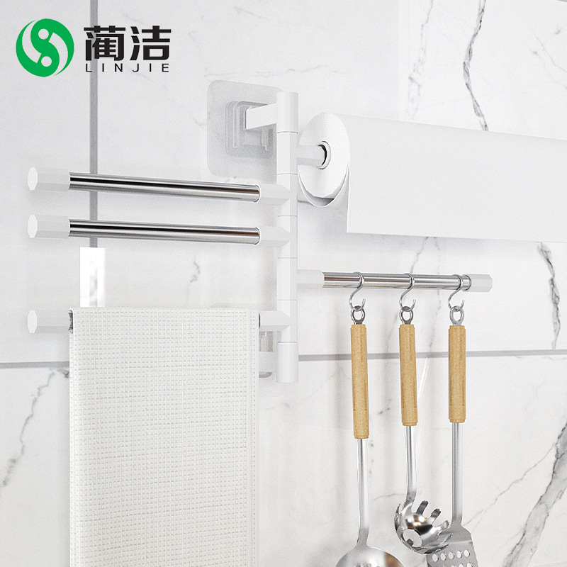 Lin Jie Bathroom Non-perforated Wall-mounted Rotating Towel Rack Toilet Storage Rack Multi-layer Hanging Rod Toilet Hanging Folding