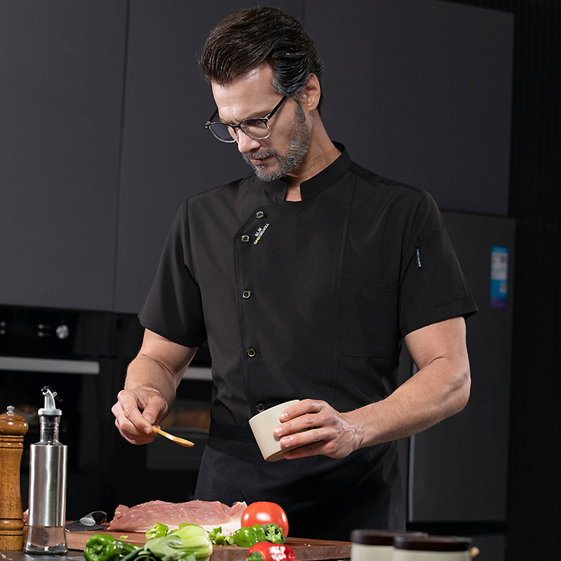 Summer Quick-drying Chef Work Clothes logo Restaurant Canteen Chef Short-sleeved Men's Work Clothes
