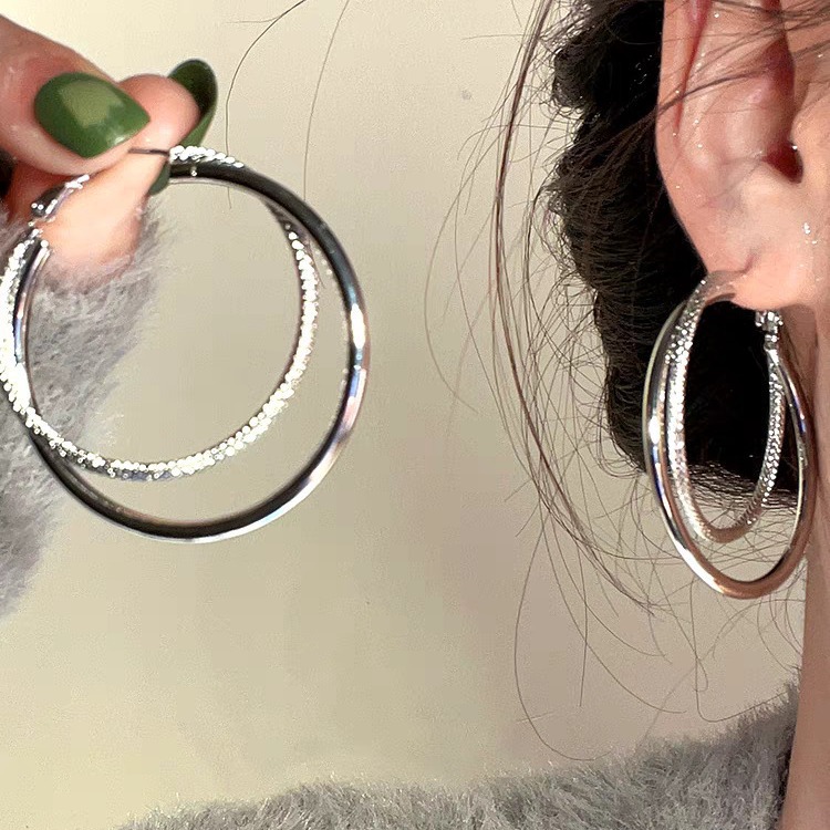 Cold Style Double Circle Large Earrings for Women 2022 New Trendy Simple Earrings Elegant High-End Atmospheric Earrings Earrings