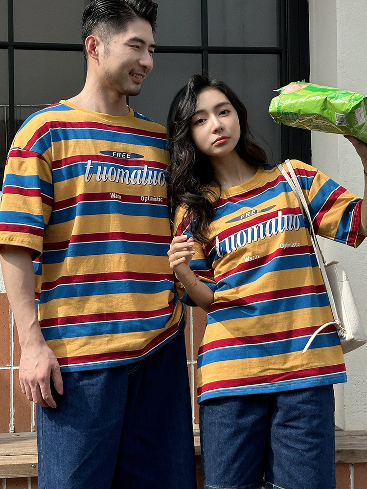 Parent-child Dress Loose Striped Contrast T-shirt Casual Western Style Mother-daughter Mother-child Dress Family of Three or Four Family Dress Short Sleeve