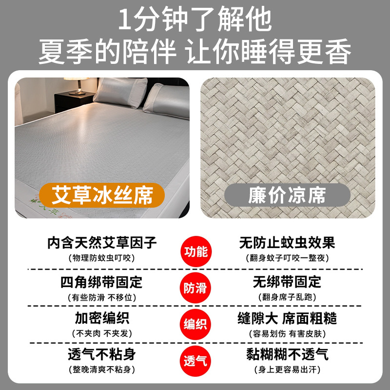 25-Year-Old Mugwort Ice-Feel Summer Dormitory Foldableable Machine Washable Soft Mat Single Dormitory Mat Set