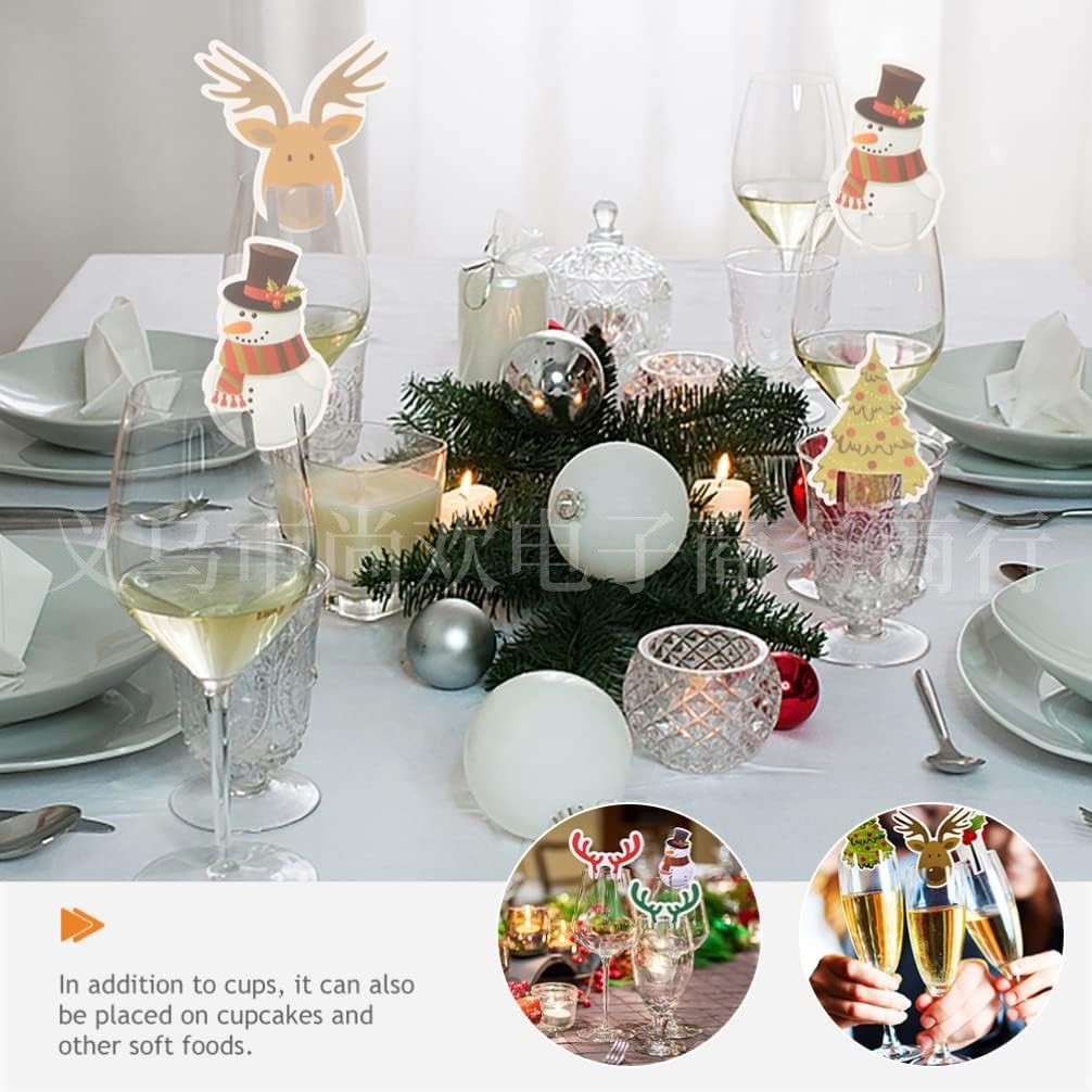 Christmas Hat Wine Glass Card Holiday Decoration Christmas Wine Glass Marker Cup Card Decoration Red Wine Glass Label Decoration Cup Card