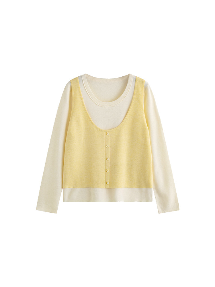 Plus Size Women's Color-Blocked Faux Two-Piece Sweater, Women's Sweater, 2025 Autumn Style, Casual Loose Knitwear for Chubby Girls 22825