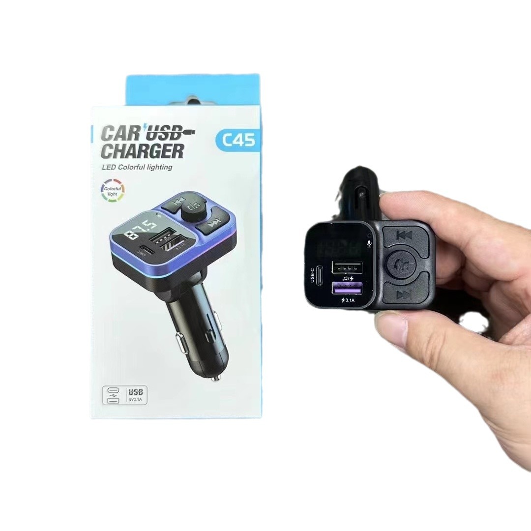 C45 car MP3 FM car Bluetooth transmitter Bluetooth car charger with LED light