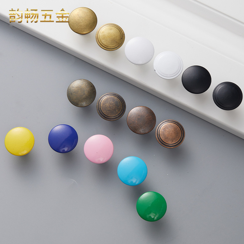 Кросс-бордерная цветная ручка для ящика, алюминиевая, винтажная, круглая, для домашнего шкафа, двери, кнопочная ручка, одно отверстие