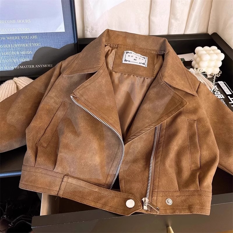 Кожаная куртка Maillard для детей 2024 весна и осень, новая свободная куртка в стиле ретро для мотоциклистов