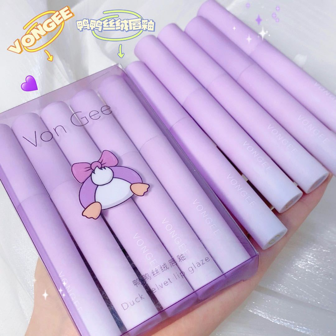 VONGEE Five Pack Duck Velvet Lip Glaze Set Matte Foggy Lip Mud Lip Cream Not Fading and Not Sticking Cup Lipstick