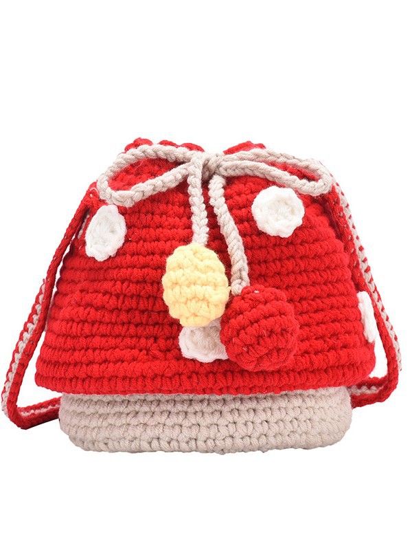 Cartoon Dolls Weird Cute 2025 New Large Mushroom Knitted Bag Finished Mobile Phone Bag Crossbody Bag Cross-border