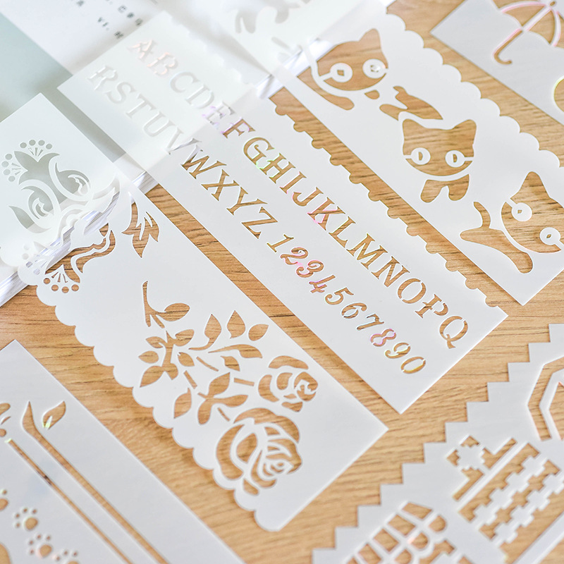 DIY painting template slender strip generation 8 sets of hollow hand-written newspaper template hand-painted cartoon painting template ruler