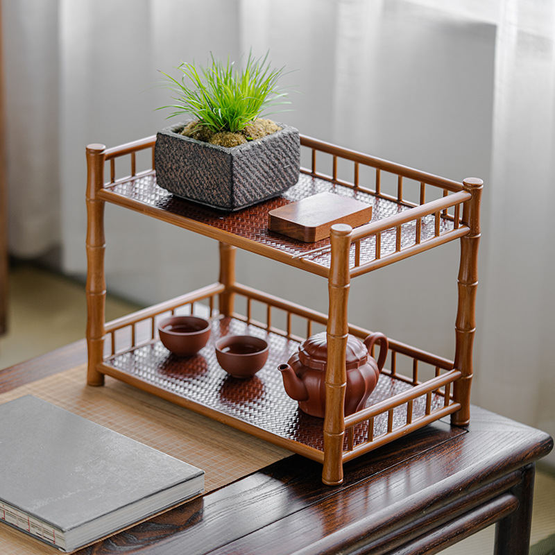 Chinese tea cup shelf tea set display rack draining rack desktop storage rack storage rack desktop antique shelf decoration