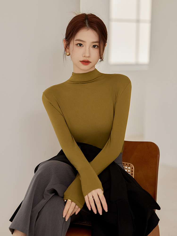 Women's half turtleneck bottoming shirt long sleeve autumn and winter New Stand Collar solid color inner T-shirt bottoming autumn top women's T-shirt