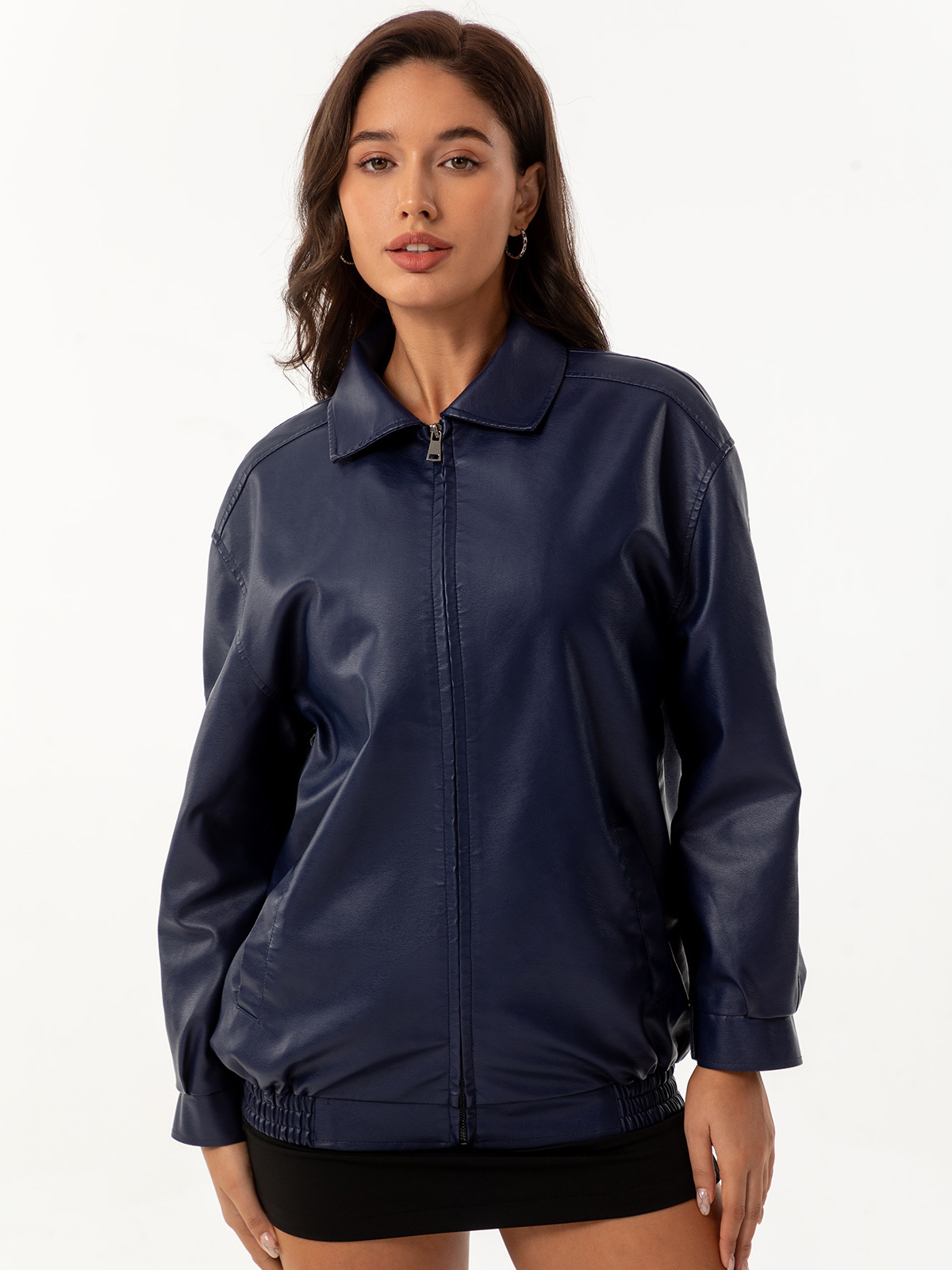 2024 European and American Fashion Looser Leather Women's OVERSIZE Women's Jacket Long Sleeve Lapel Spring and Autumn Coat