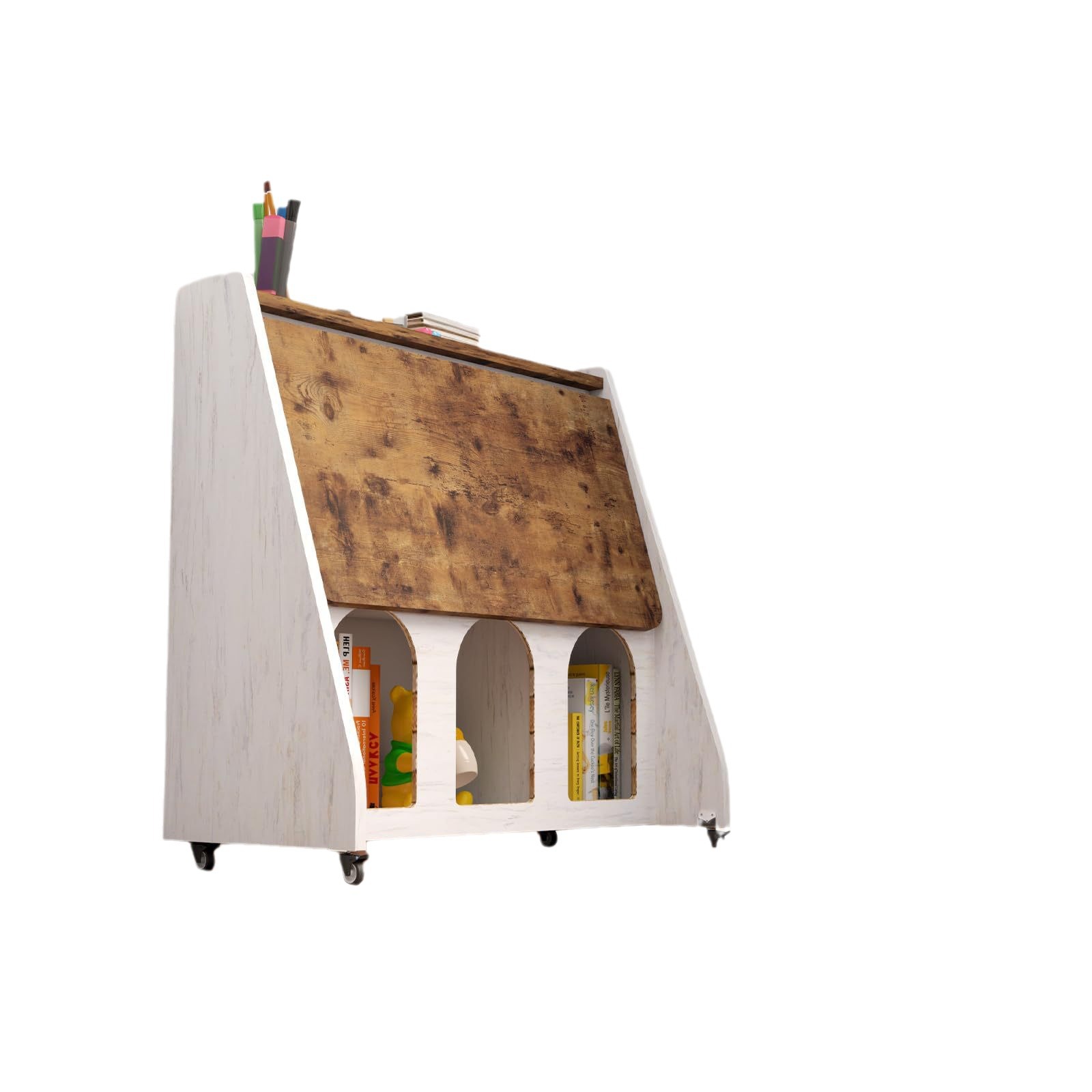 Home Office Desk with Wheels, Rolling Computer Writing Table with Neutral Lockable Wheels and Storage