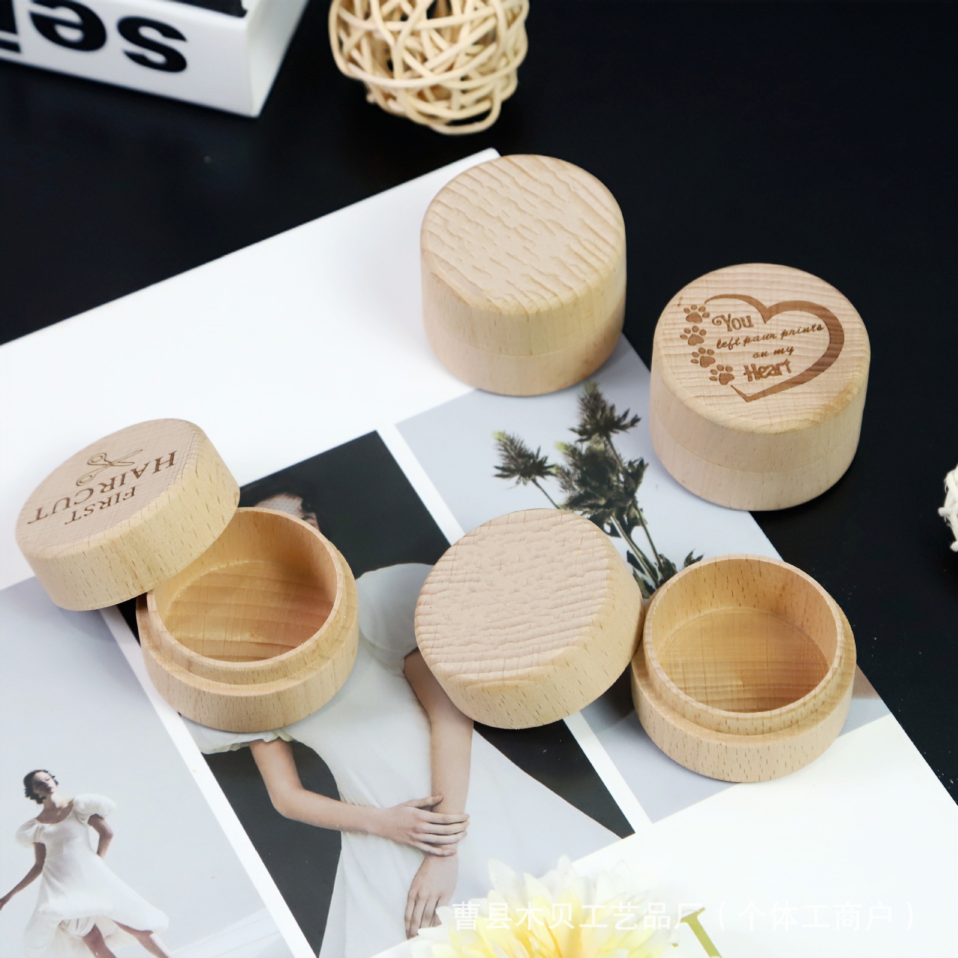 in stock Solid Wood Teeth Box Children's Teeth Fetal Hair Storage Box Round Teeth Fairy Teeth Replacement Storage Box Ring Box