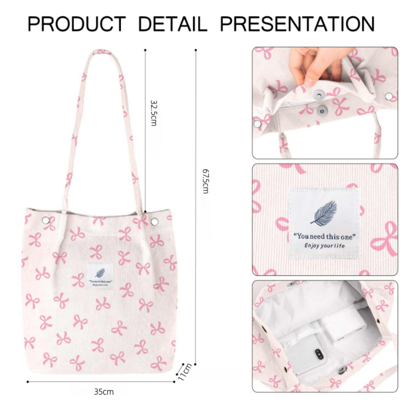 Ins Style Simple Corduroy Canvas Bag Double Shoulder Strap Canvas Bag Travel Outing Cosmetics Bag Women's Bag Shoulder Bag