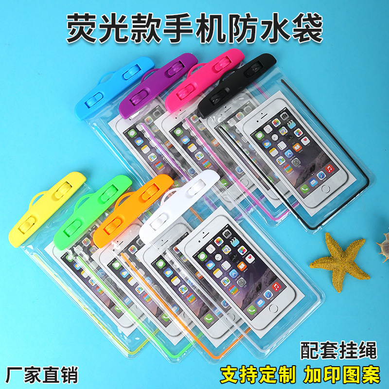 ПВХ прозрачный светящийся водонепроницаемый чехол для мобильного телефона на заказ с запечатанным сенсорным экраном для плавания, дрифта, горячих источников, дайвинга, оптовая продажа