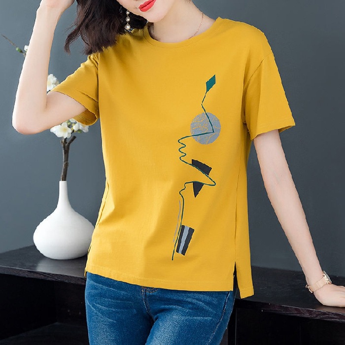 New Summer chubby girl Shirt Short-sleeved Mom T-shirt Loose plus size Shirt Women's Summer 2025 New Loose Printed Top