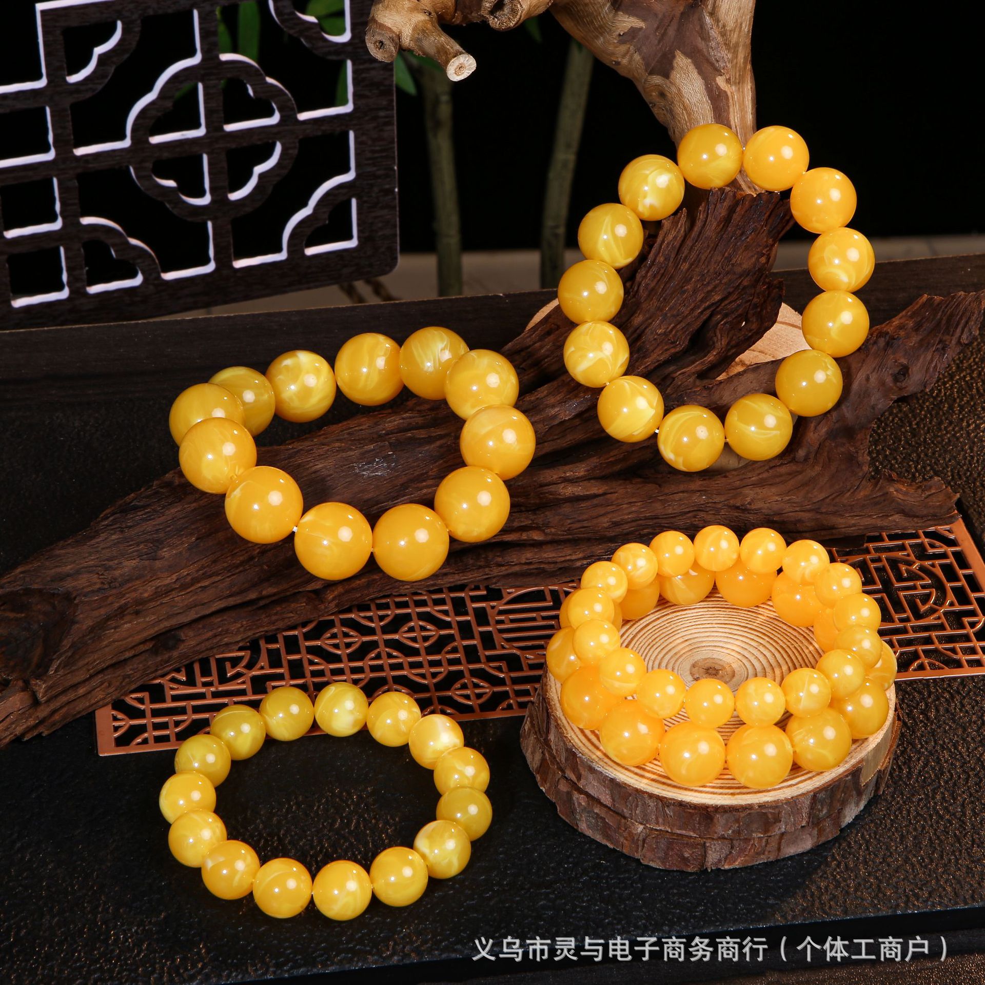New Chicken Oil Yellow Floating Flower Buddha Bead Bracelet Second Generation Amber Beeswax Single Circle Rosary Beads for Men and Women