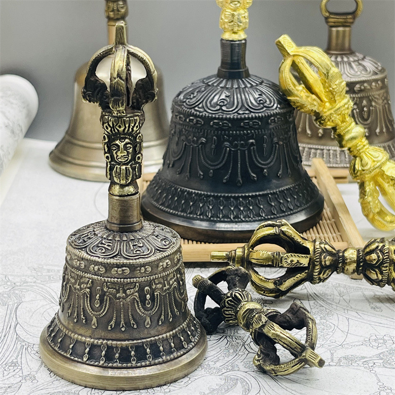 Xizang King Kong Bell Pestle Nepal Handmade Retro Musical Instrument Five-strand Nine-strand Pure Copper Bell Rattle Musical Instrument Wake-up Bell