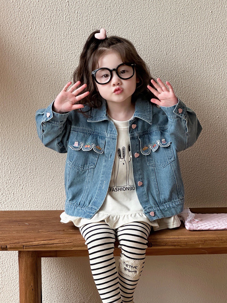 Girls Denim Jacket Spring and Autum 2025 New Kidsren's Korean Style Tops Little Girls Fashionable Clothes Baby Autum Clothes