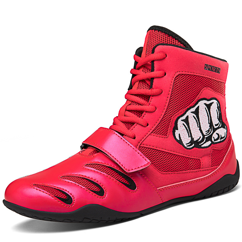 Boxing Shoes High-top Wrestling Shoes for Men and Women Fighting Shoes Lightweight Breathable Fighting Sanda Training Shoes Professional Competition Boots