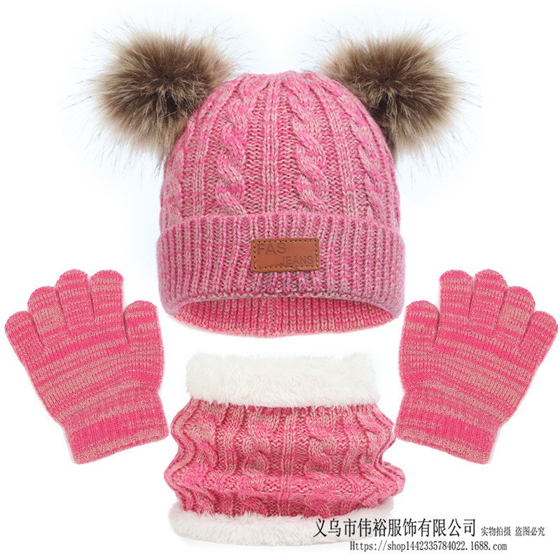 Cross-border new European and American children's hat scarf gloves three-piece set variegated autumn and winter new warm baby hat