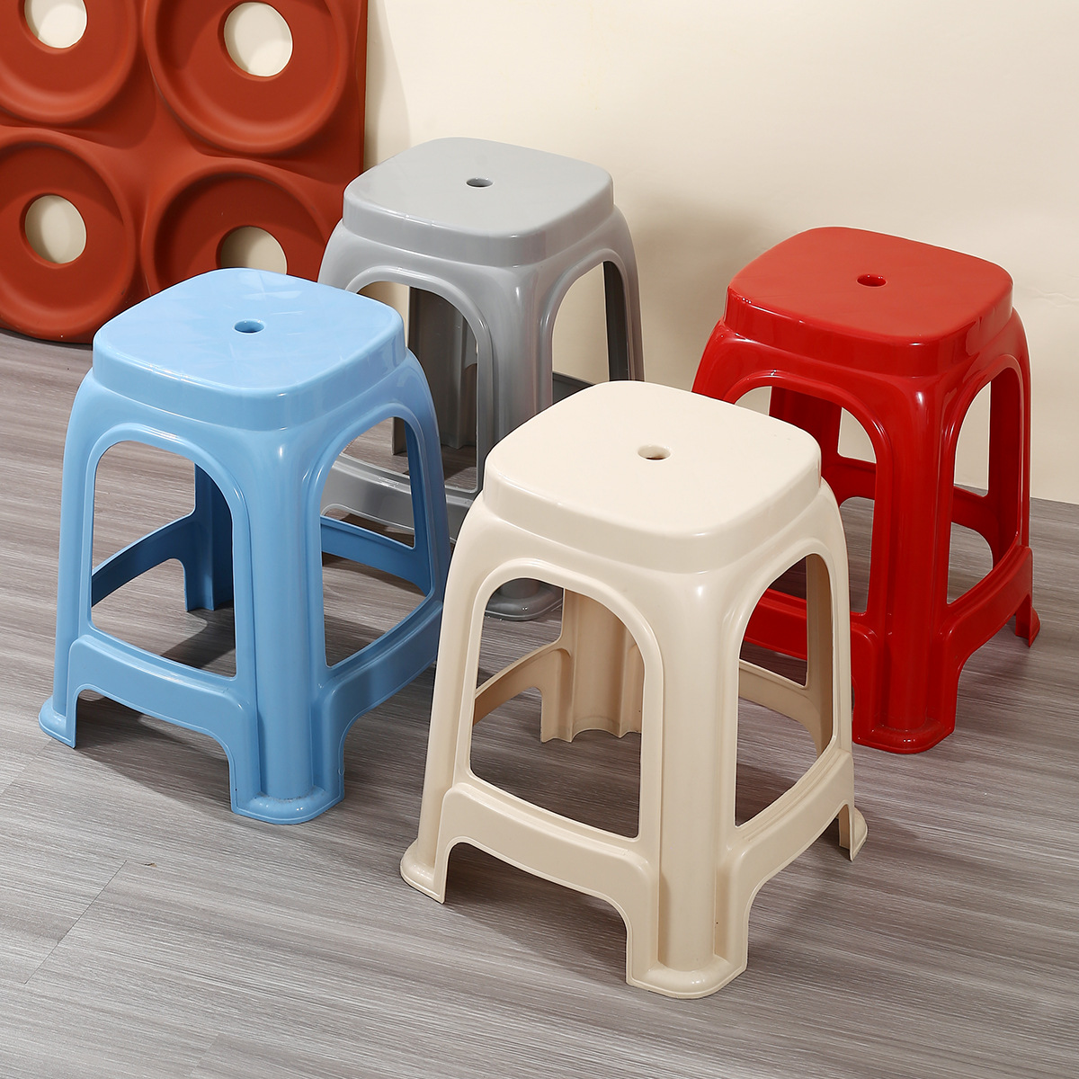 Wholesale Thickened Plastic Stool Bench Household Commercial Plastic Square Stool Chair Thickened Plastic Stool Plastic High