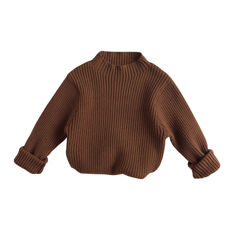 Earth color ~ skin-friendly stretch ~ Korean style children's half turtleneck sweater pit men's and women's baby slim-fit knitted T-shirt base
