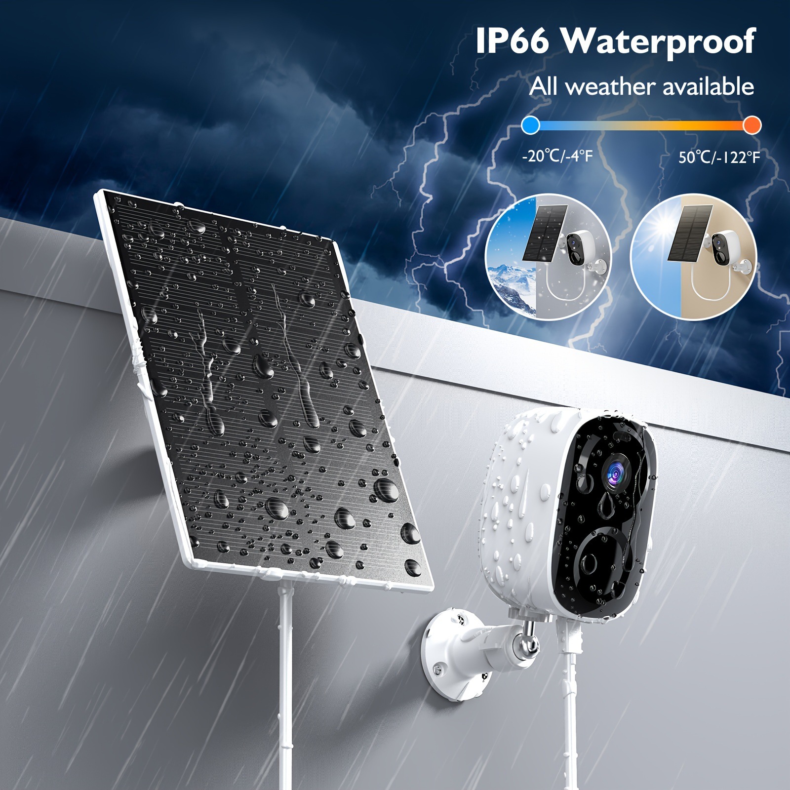 Solar Powered Outdoor Wires Security Camera 2K 3Mp Video