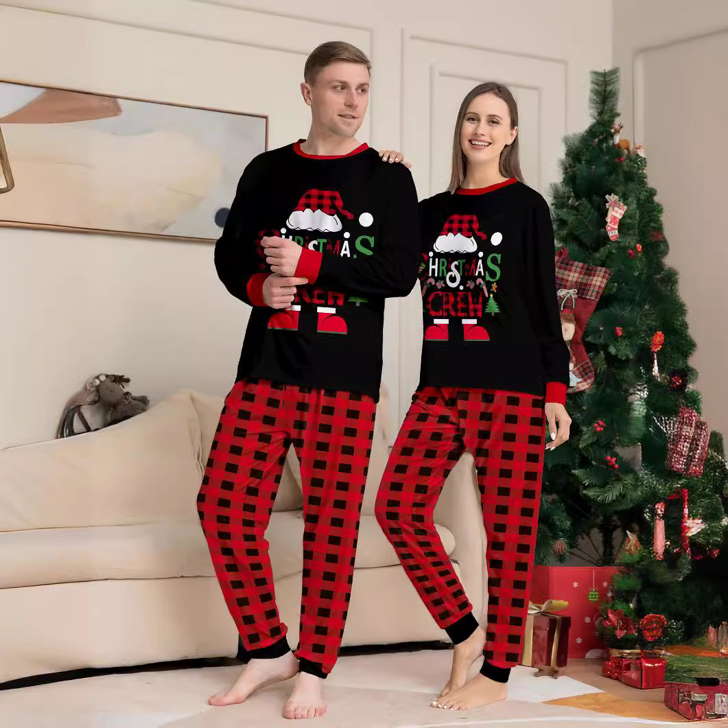 2023 European and American Amazon cross-border new Plaid letter Christmas parent-child wear printed home wear pajamas suit