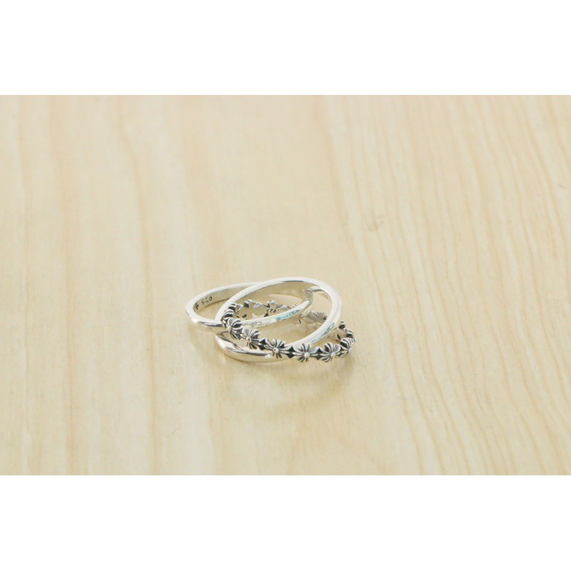 Men's and Women's Fashion Korean Style Retro Creative Trendy Niche Jewelry Sterling Silver Cross Three-In-One Ring Multi-Layer Ring