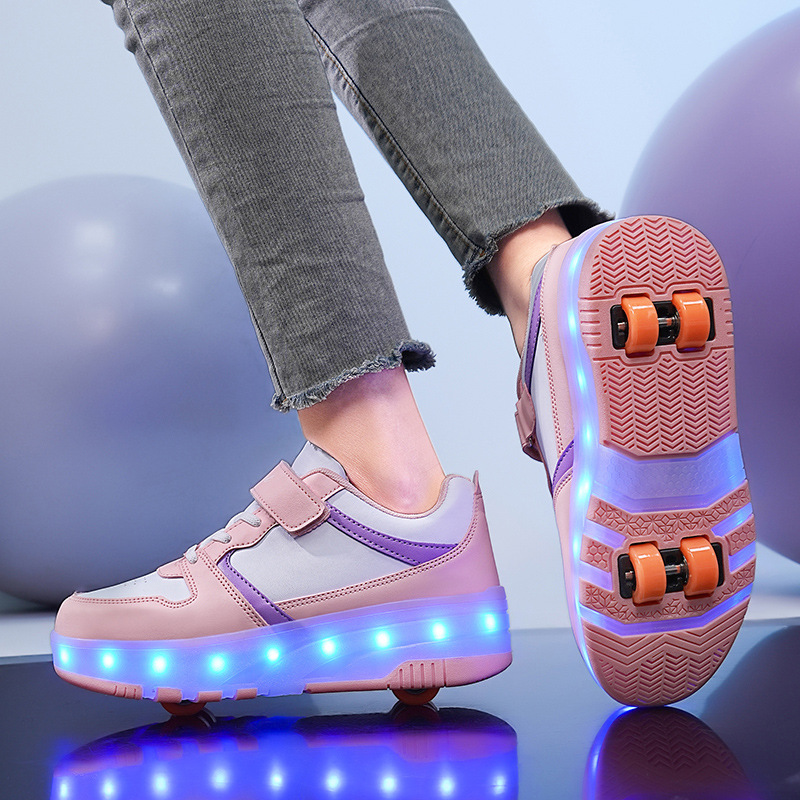 Children's heloo shoes four-wheel deformation student roller skates boys roller shoes girls eight-wheel invisible skates wholesale