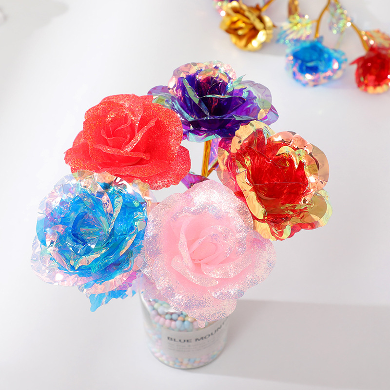 Cross-Border Colorful Gold Foil Eternal Flowers, Artificial Roses, Floral Gifts for Girls and Best Friends during Festivals