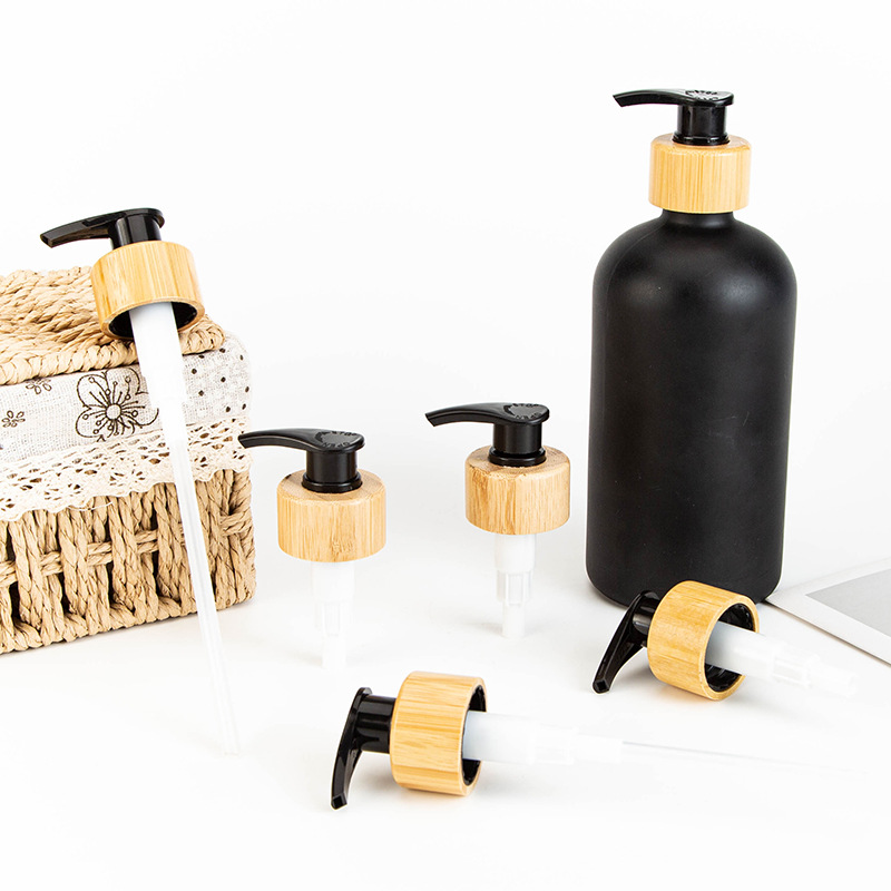 28 teeth bamboo wood press pump head lotion bottle bamboo wood lid shower gel cosmetic bottle sub-bottling factory in stock