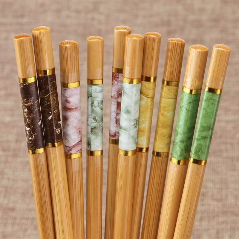 Nanzhu chopsticks 7.0*24cm marble printed bamboo chopsticks five color thermal transfer carbonized bamboo chopsticks