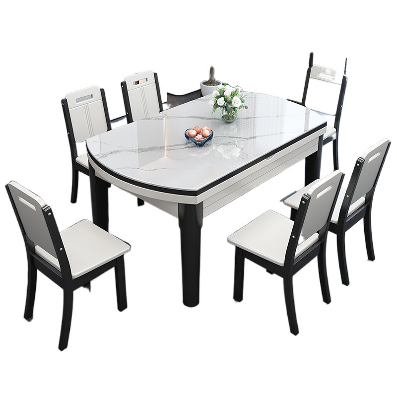 Rock Plate Dining Table Light Luxury Table and Chair Combination Integrated Induction Cooker Square and Round Dual-Use Dining Table Household Small Apartment Simple Dining Table