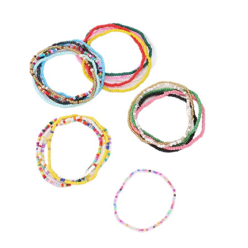 European and American Cross-border Jewelry Summer All-match Color Rice Bead Beach Aklet Simple Creative Aklet Multi-use 10-piece Set