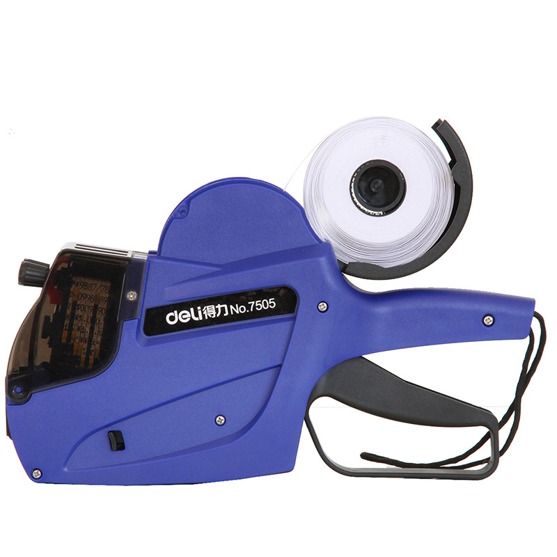 [Wholesale] Deli 7505 Double Row Double Code Label Pricing Machine 10-digit Date Code Gun (Blue/Yellow)
