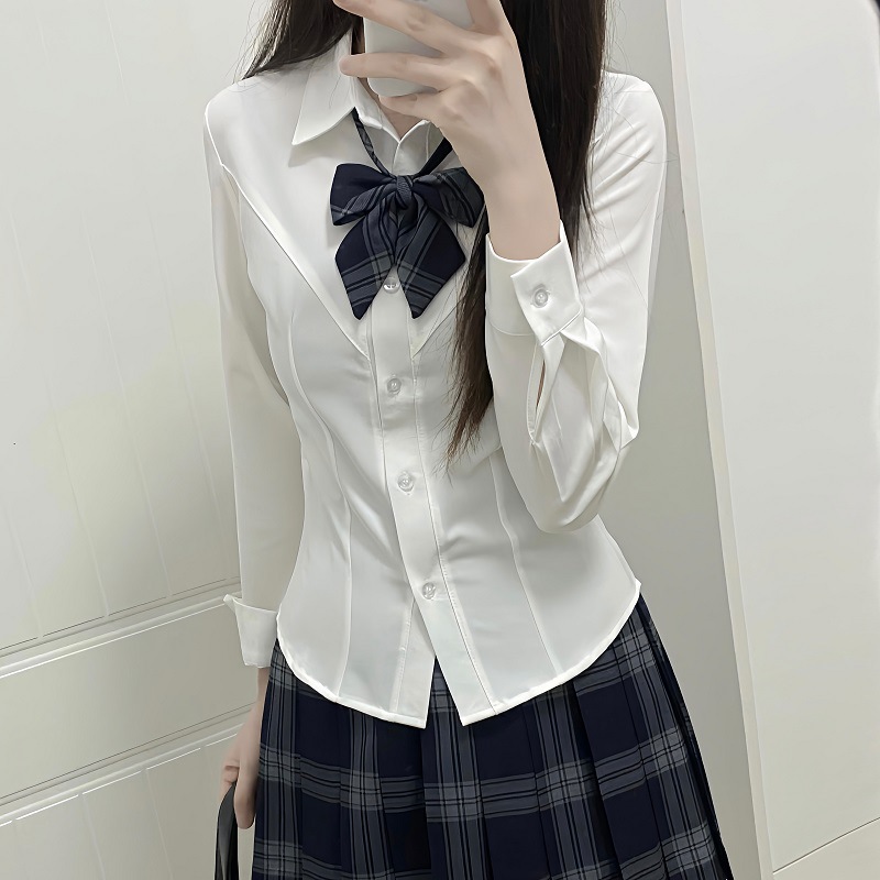 Юбка JK, стиль колледжа, вышитая рубашка с узкой талией