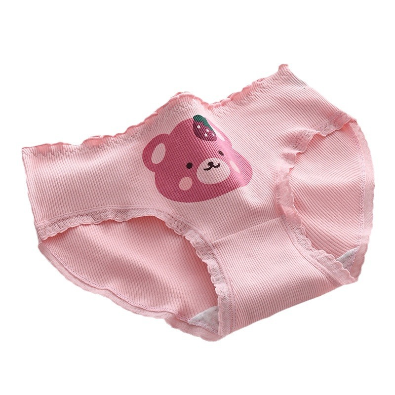 Cs034 # Pink Floral Mid-Waist Breathable Underwear for Women Japanese Style Cute and Sweet Print Girl Student Triangle Shorts