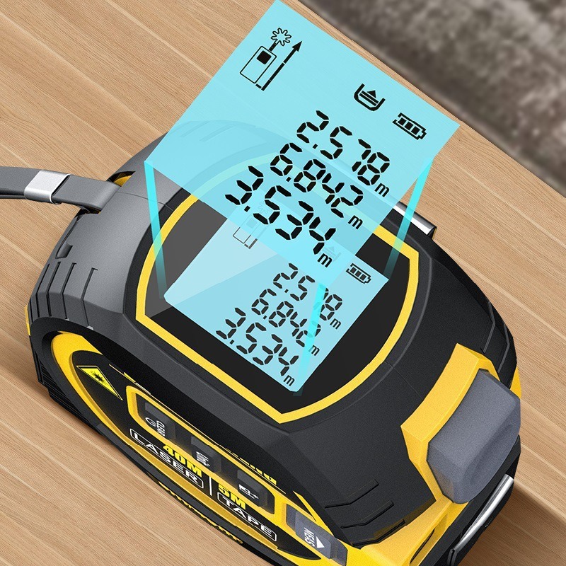 Laser Tape Measure 3-in-1 Digital Tape Measure High-Precision Laser Rangefinder Steel Tape Measure Room Measuring Tool Cross Line Cross-Border